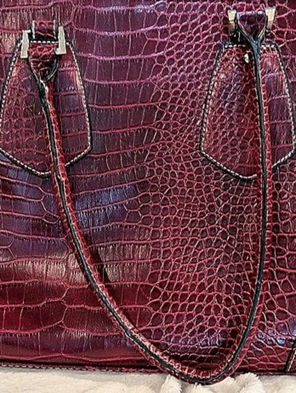 Accessory Street Ultimate Work Tote Croc-Embossed Work Tote in Burgundy NWT
